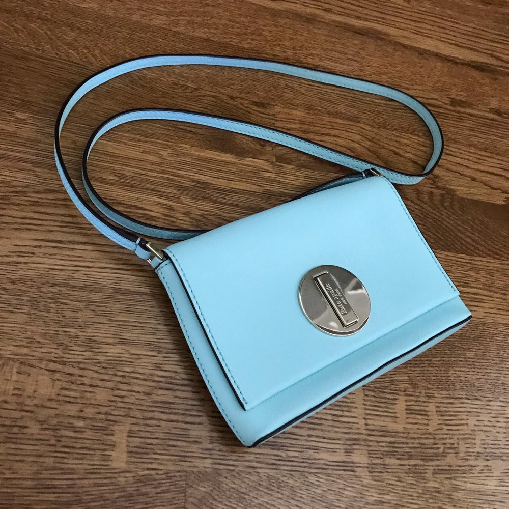 Kate Spade Rectangle Crossbody Purse Aqua Blue and Silver